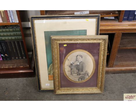 Indistinctly pencil signed coloured print after Joannes Bellinus; Doge Leonardo and an Edwardian oval portrait photographic p