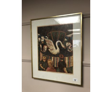 Continental school : a colour printed signed in pencil, dated 1923, figures by a carousel, framed. 