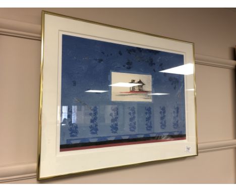 Continental school : colour print signed in pencil, depicting a printed landscape, framed. 