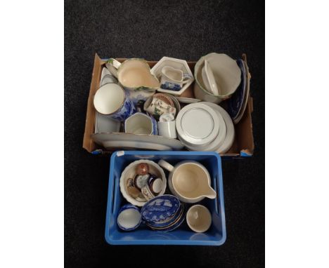 Two boxes of Ringtons blue and white caddies, Maling North East Coast tea cup and saucer (a/f), Spode jug etc 