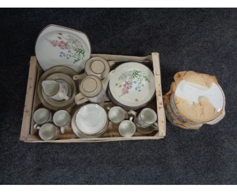 Two boxes containing assorted glassware and J&amp;G Meakin oven to table ware dinner set  