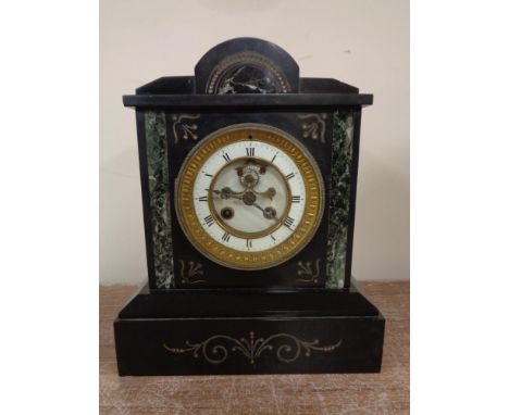 An Edwardian black slate mantle clock 