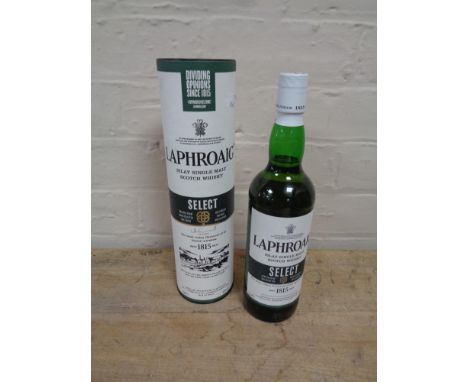 A bottle of Laphroaig Select Islay malt scotch whisky, 70cl in tube