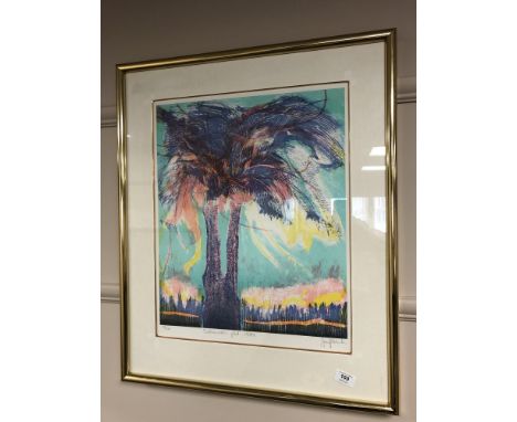 Continental school : signed colour print, limited edition number 38 of 250, depicting a palm tree, signed in pencil, framed. 