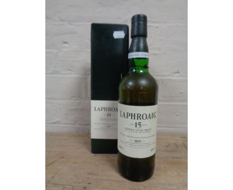 A bottle of Laphroaig 15 years single Islay malt scotch whisky, 70cl in box
