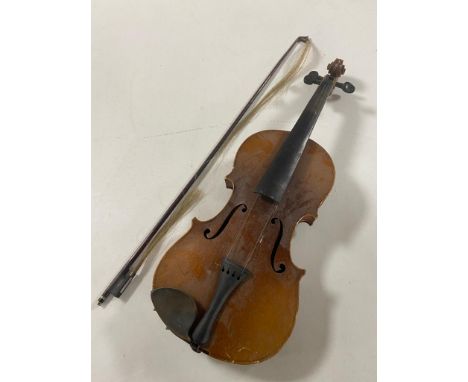 A 20th century Antonius Stradivarius copy violin and bow  CONDITION REPORT: Back 14". 