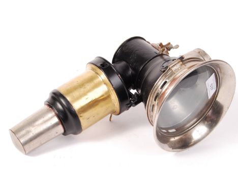 An antique early 20th century carriage / car lamp ' Germania ' by Herm Riemann, Chemnitz. Brass construction, with opening fr