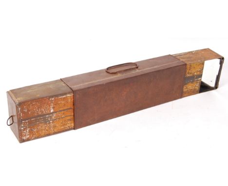 A believed WWI First World War tin ' folding ' trench periscope. The body of box form, with carry handle to top. Each end ope