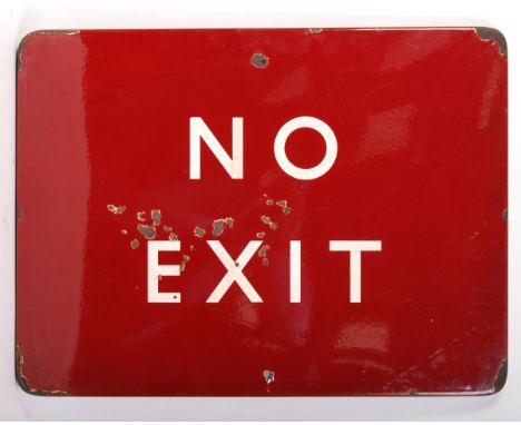 A rare original vintage British Railways ' BR ' ' No Exit ' enamel station sign. Maroon and white, in typical BR form. White 