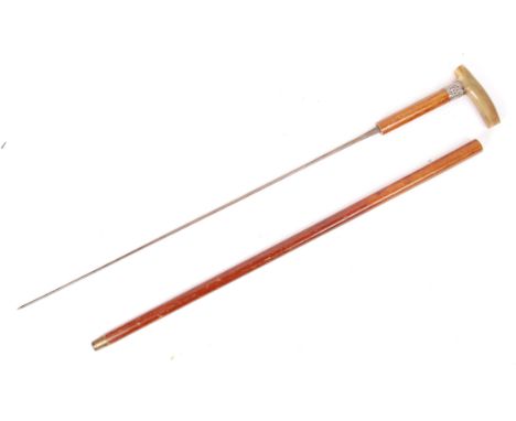 An antique late 19th / early 20th century believed Victorian malacca cane sword stick / walking cane. With a horn handle and 