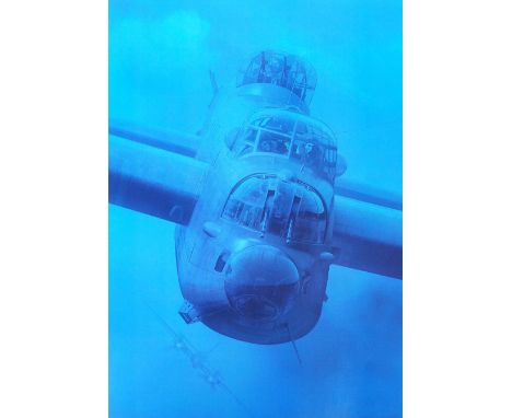 A large exclusively produced digital composite print ' Incoming Threat ' by Piotr Forkasiewicz. Depicting a Lancaster Bomber 