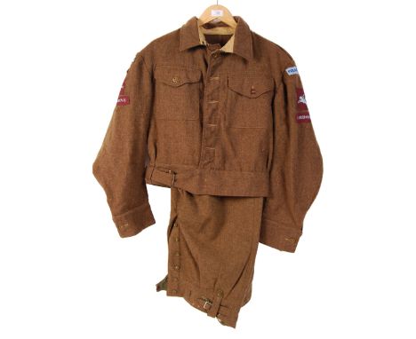 A replica WWII Second World War British military Parachute Regiment battledress uniform to include; battledress trousers patt