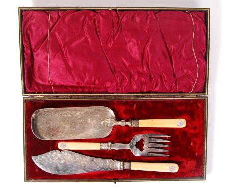 An antique / vintage silver plated EPNS carving set, with decorative engraved bladed knife. The handles inset with WWII Secon