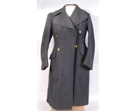 A post WWII Second World War RCAF Royal Canadian Air Force uniform great coat, with RCAF emblem buttons &amp; Canadian wing p
