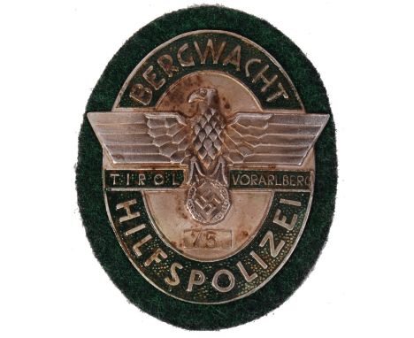 A 20th century WWII Second World War style German issue ' Bergwacht Hilfspolizei ' Mountain Police metal plaque / patch, moun