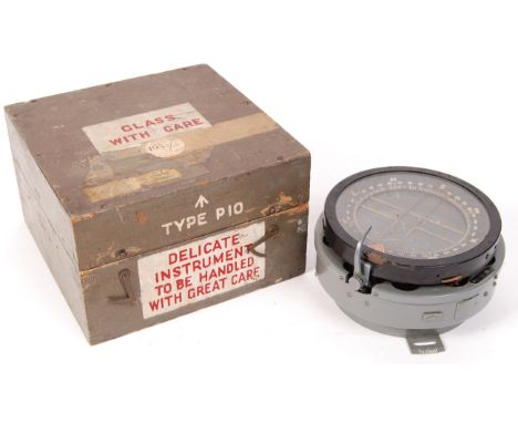An original WWII Second World War RAF issue Lancaster Bomber Pilot's navigational ' P10 ' Compass. The compass mounted on a b