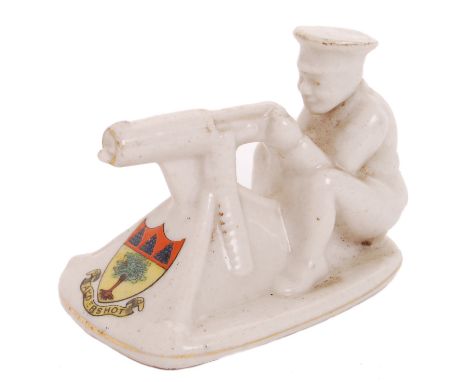 A WWI First World War Arcadian crested china ' Model Of A Tommy And His Machine Gun '. Depicting a soldier behind his machine