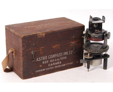 A rare WWII Second World War ' Astro Compass Mk II ' navigational aircraft compass. Within its original wooden box, stamped w