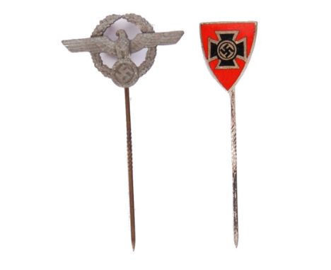 Two believed original WWII German Nazi Third Reich enamelled stick pins to include;&nbsp;veterans organisation membership sti