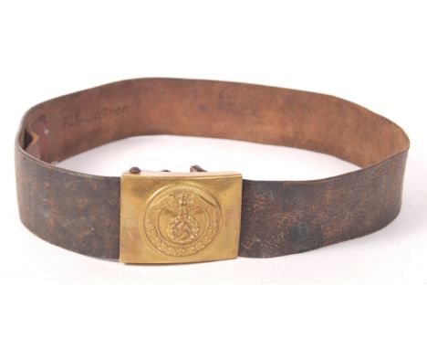 An original vintage rare pre-WWII Second World War German Third Reich Nazi ' SA ' uniform leather belt and original brass buc
