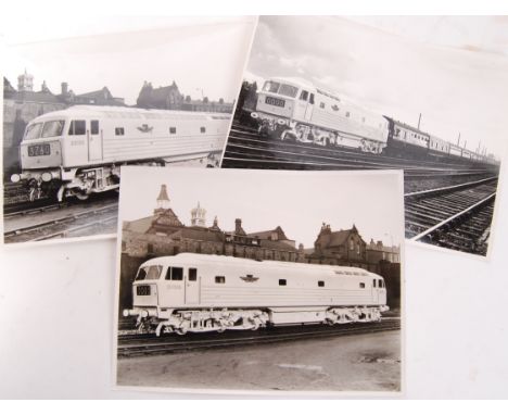 A set of three rare vintage official manufacturer's photographs all depicting a prototype British Rail diesel locomotive ' BR