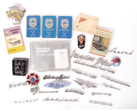 A good large assorted collection of vintage / classic car motoring badges and related ephemera. To include; vintage AA Badge,