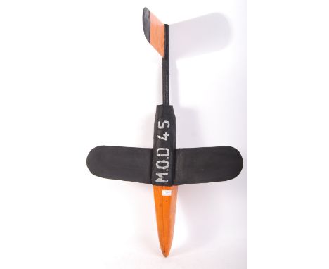 An unusual WWII Second World War style Ministry Of Defence scale information glider. Orange and black, with ' MOD 45 ' painte