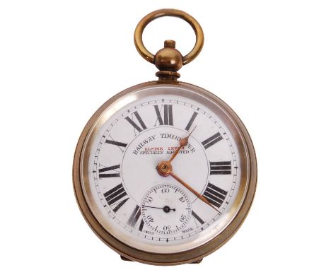 A vintage early to mid 20th century silver plated pocket watch ' Railway Timekeeper '. Enamel dial, with notation for ' Elsin