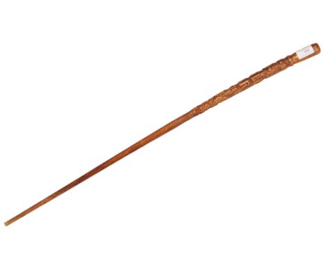A WWI First World War commemorative carved walking stick cane. Hand carved to the top ' World War 1914 - 1918 ' followed by l