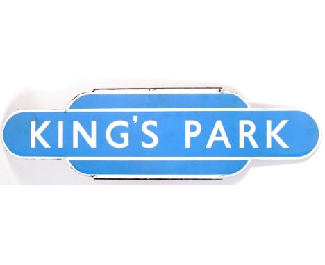A rare original British Railways Scottish Region double flanged enamel totem sign for ' King's Park ' (Glasgow). Blue ground,