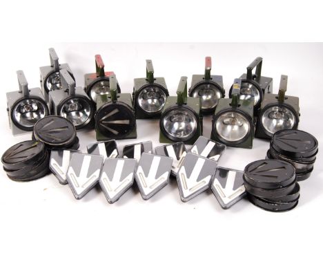 A selection of bardic railway and military convoy navigational direction arrow lights to include crows feet arrow light filte