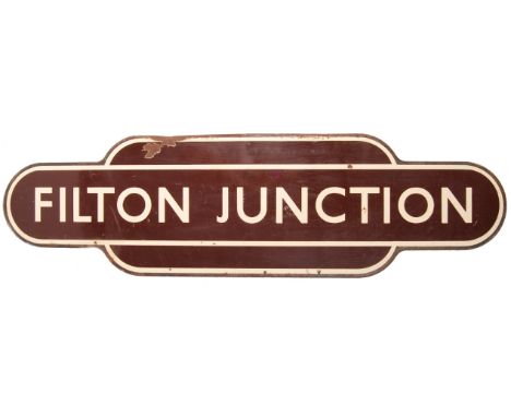An original British Rail BR 1960's ' Filton Junction ' enamel railway station totem sign.&nbsp;Ex-GWR station with a three wa