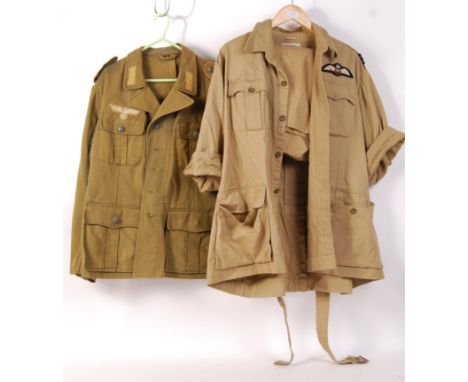 A reproduction WWII Second World War German Nazi Third Reich cotton uniform jacket bearing collar patches and Swastika patch 
