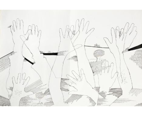 Martin Wiener (1913-2001): The Rolling Stones Hands1970,ink on paper, depicting hand-drawn 'hands' from the artists' 'Hands S