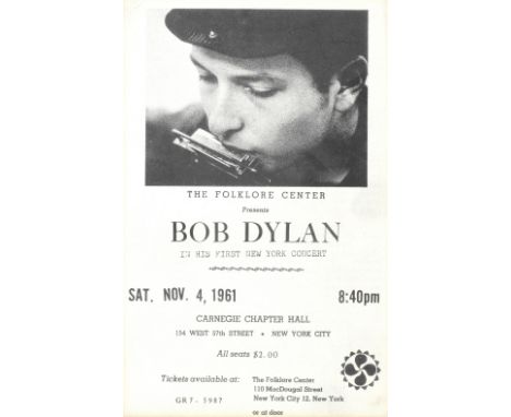 Bob Dylan: A Handbill For Bob Dylan's First New York Concert, Carnegie Chapter Hall, And A Signed Photograph,4th November 196