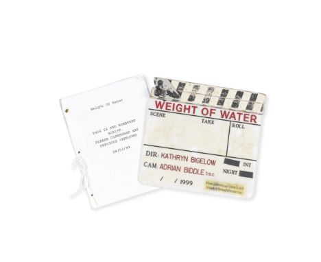 The Weight Of Water: A Clapperboard Used In Production,StudioCanal, 2000,the plastic board with wooden arm, laser cut in red,