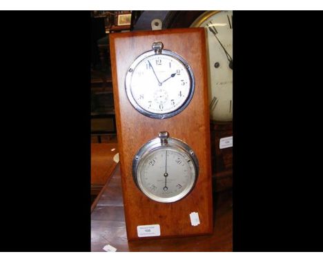 A Negretti & Zambra mounted eight day ships clock in chrome case with matching compensated barometer, from the steam yacht "J