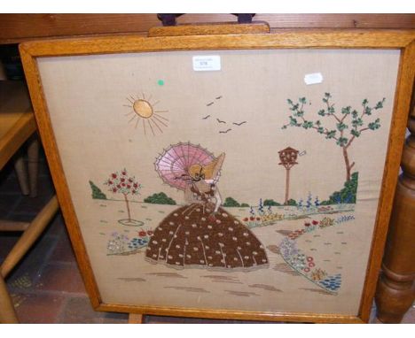A fire screen embroidery in oak surround