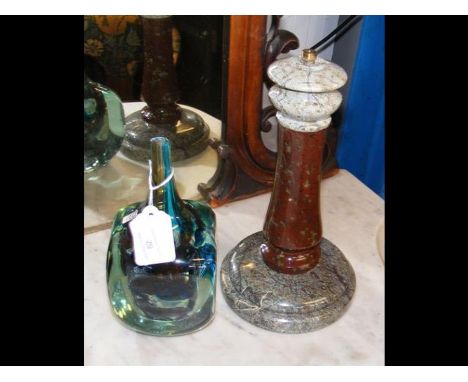 A Mdina axe head vase together with a serpentine lamp baseCONDITION REPORTvase hight 19cmlamp base height 25cm