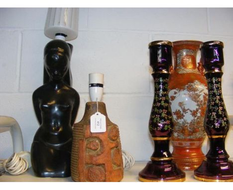 A Troika style lamp, together with a pair of Bohemian glass candlesticks, etc. 