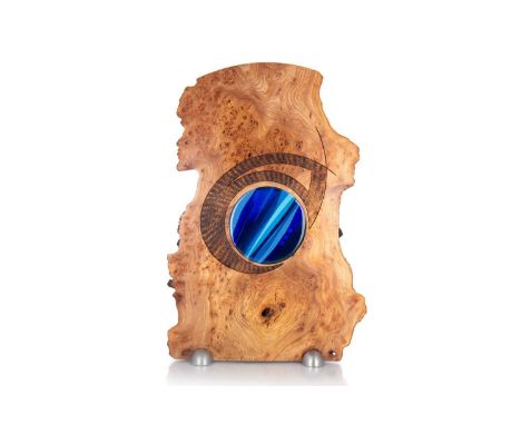 * SCOTT IRVINE (SCOTTISH b. 1970), Burr Elm sculpture with fused glass inset, signed55cm highNote: Born in Edinburgh in 1970,