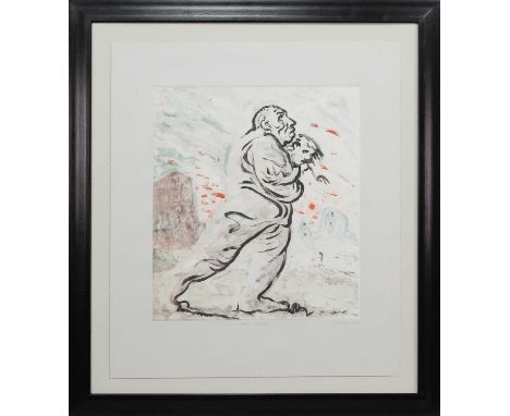 * PETER HOWSON OBE (SCOTTISH b. 1958), HOLDING LUCIE  coloured print on paper, signed, titled and dated 2000 mounted, framed 