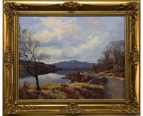 * DONALD M SHEARER (SCOTTISH 1925 - 2017) HIGHLAND LOCH oil on canvas, signedframedimage size 40cm x 50cm, overall size 55cm 