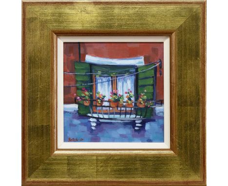 * MARY BATCHELOR (SCOTTISH 1944 - 2017), WINDOW, SIENA oil on board, signed, titled label versoframed and under glassimage si