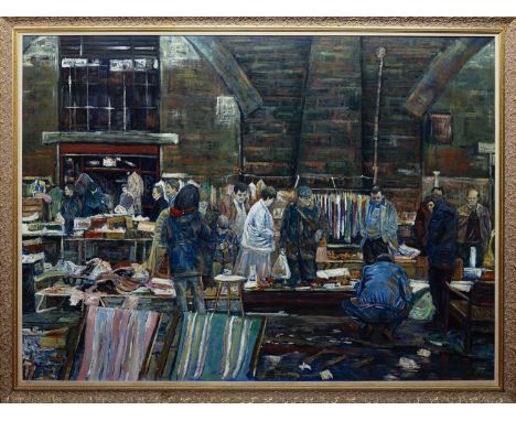 * ANDREW HAY (SCOTTISH b. 1944), PADDY'S MARKET  oil on board, signedframedimage size 112cm x 160cm, overall size 135cm x  18