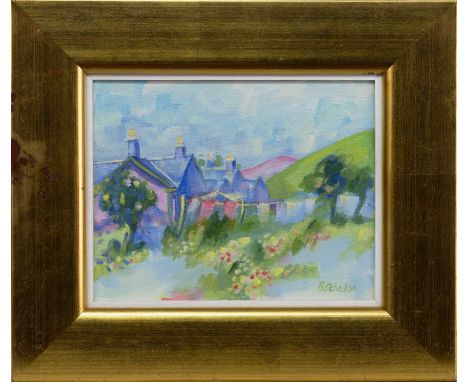 * MARY BATCHELOR (SCOTTISH 1944 - 2017), GARDENS AT LUSS oil on canvas, signed, titled label versoframed and under glass imag