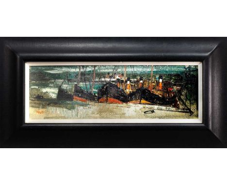 * JAMES WATT RGI (SCOTTISH 1931 - 2022), UNTITLED oil on canvas, signedframed and under glassimage size 20cm x 61cm, overall 