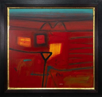 * SIMON LAURIE RSW RGI (SCOTTISH b. 1964), ABSTRACT STUDY IN RED  oil on board, signed framed and under glass  image size 80c