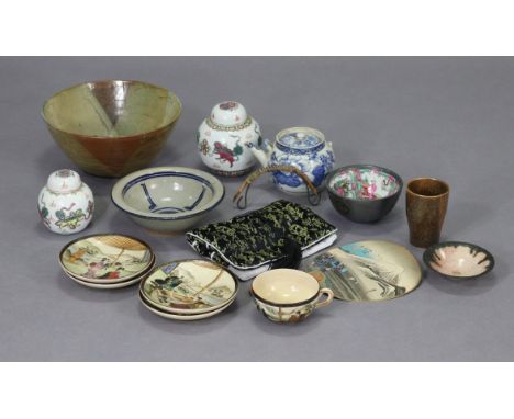 Five items of Japanese tea ware with Samurai decoration; two Chinese ginger jars; a scroll picture, etc.