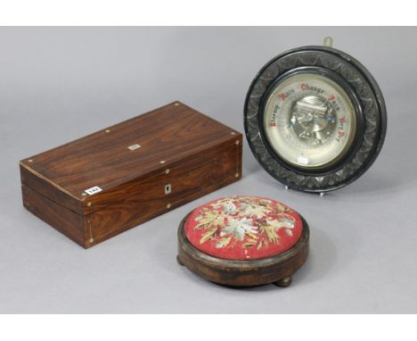 A 19th century rosewood brass &amp; mother-of-pearl inlaid writing slope with a fitted interior, 17¾” wide; together with a w